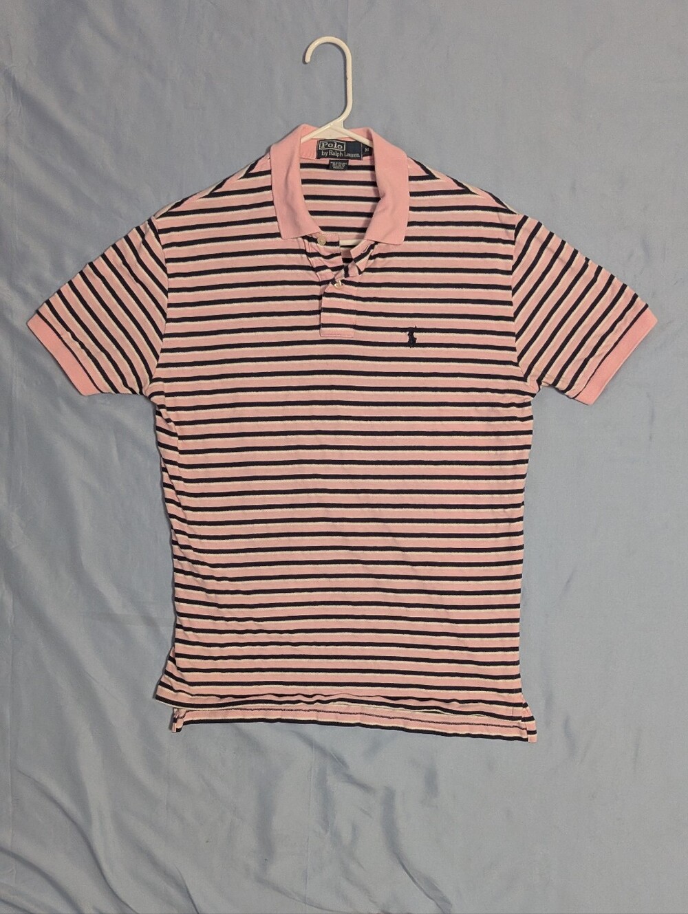 Vintage Polo Ralph Lauren Striped rugby Polo Shirt Mens M Pink Blue Y2K